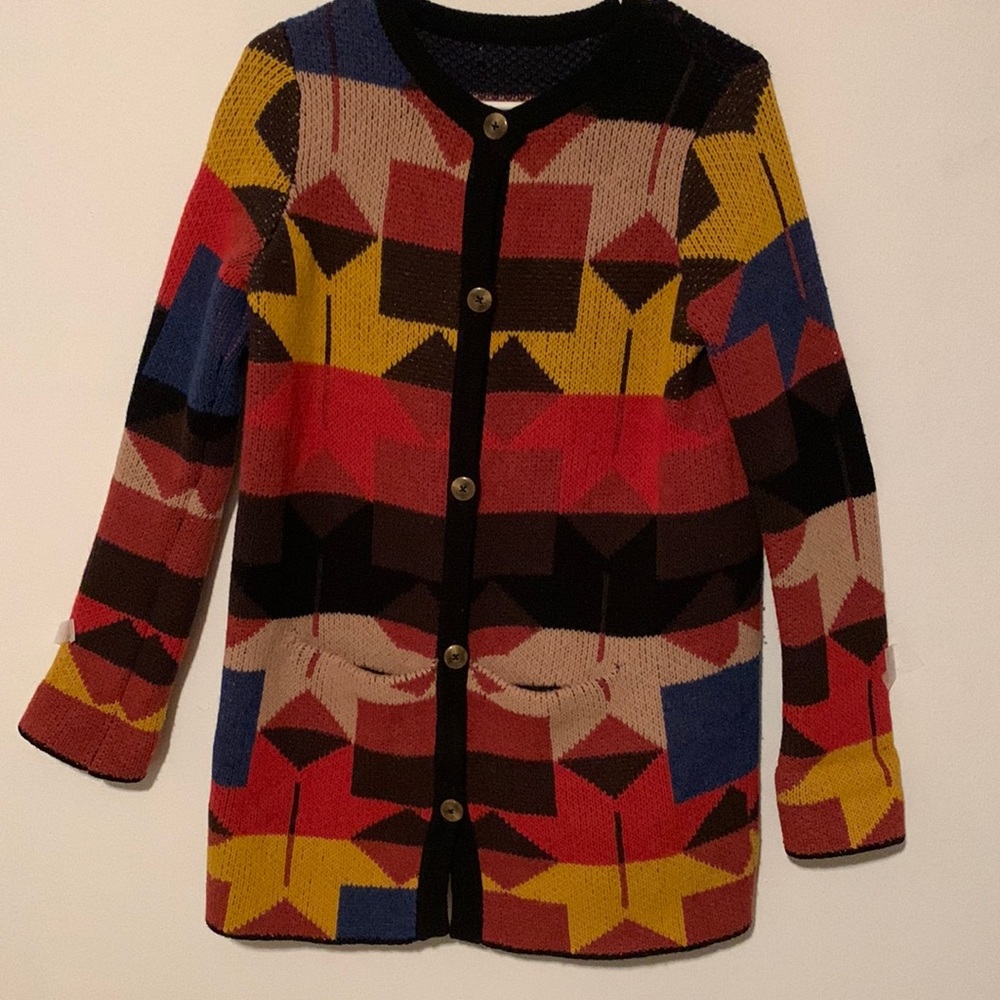Anthropologie Multicolor Geometric Lambswool Cardigan